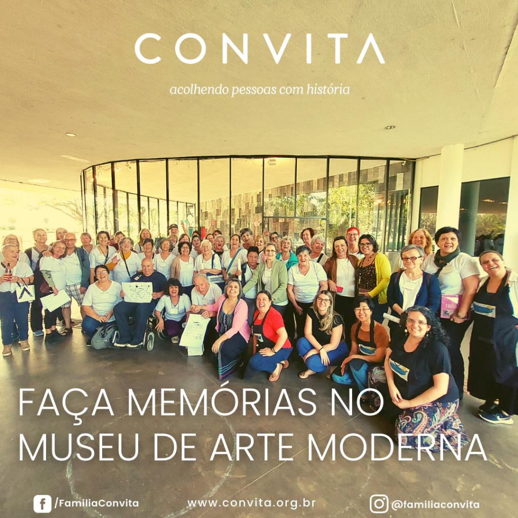 As pessoas idosas participantes da Oficina de Arteterapia - Projeto Faça Memórias foram ao Museu de Arte Moderna para uma atividade especial.