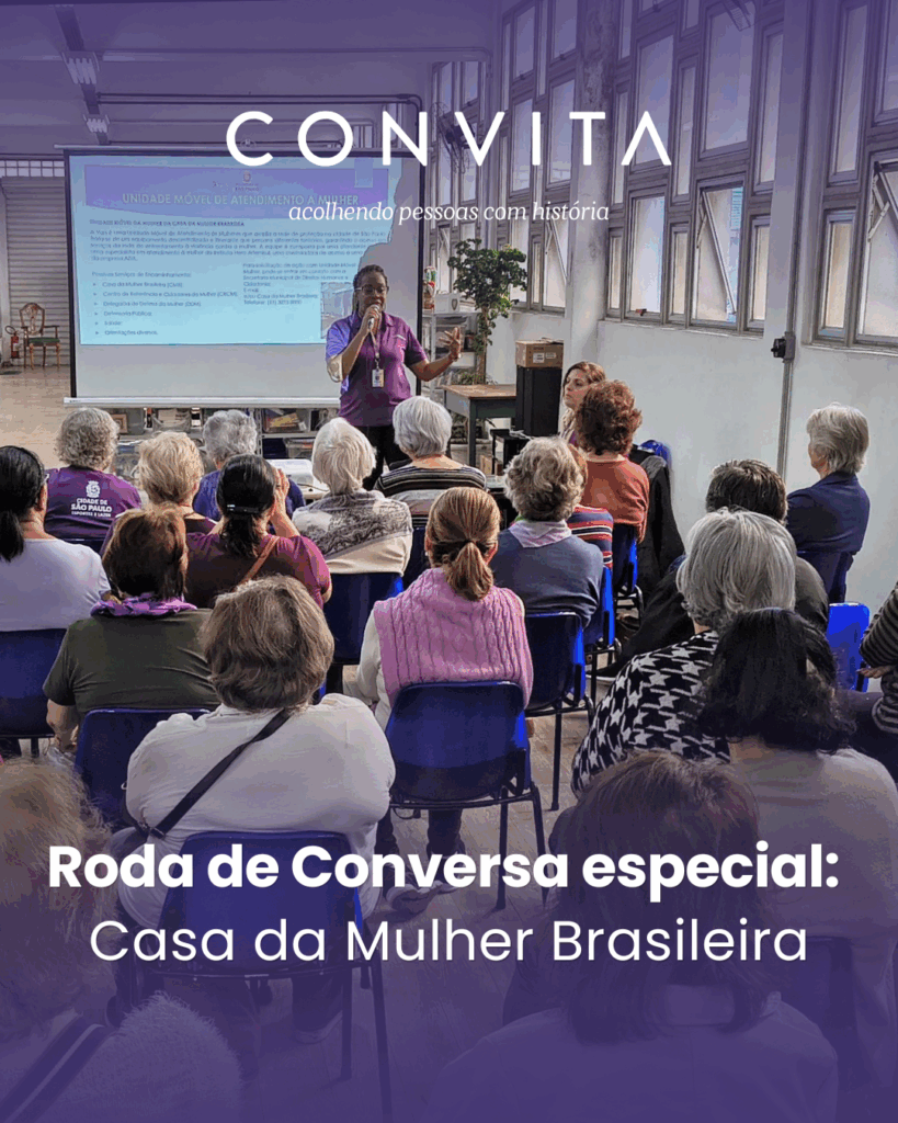 O Convita promoveu uma Roda de Conversa especial sobre a Conscientização da Violência contra a Pessoa Idosa em parceria com a Casa da Mulher Brasileira. O encontro com Lilian Perez e Michele Tertuliano destacou a importância de atuarmos unidos em prol da rede de proteção aos direitos humanos.